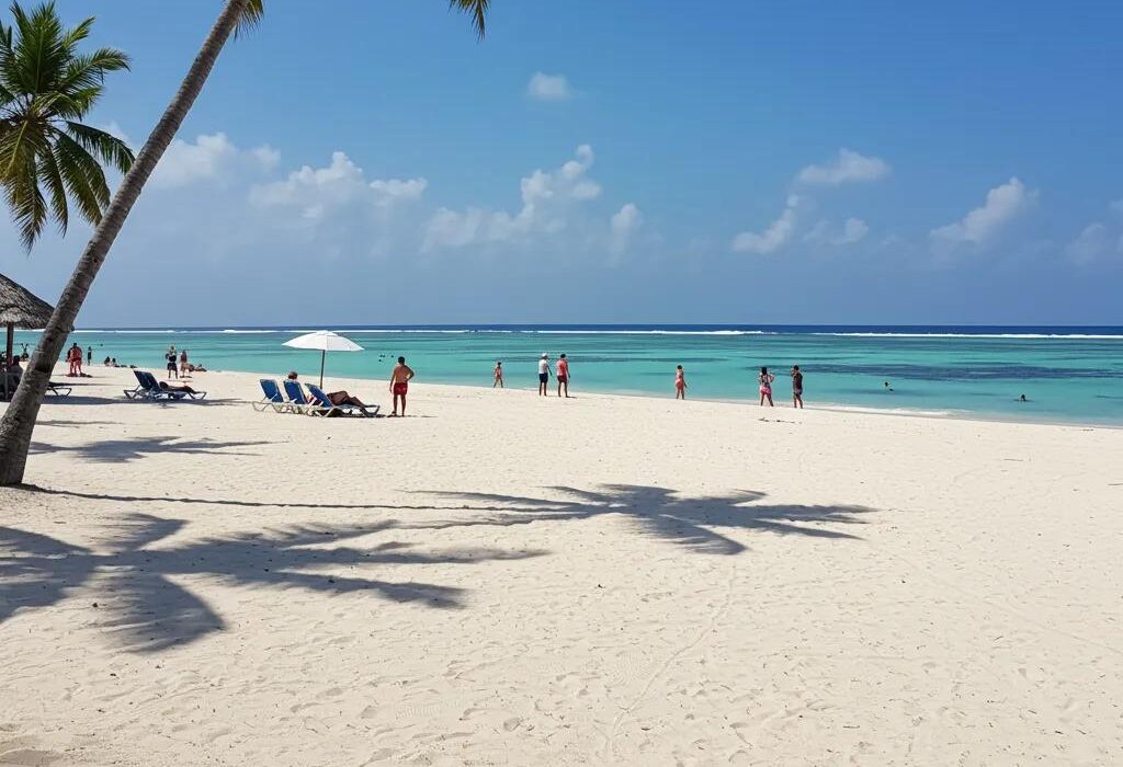 Diani Beach with white sands and turquoise waters, representing a tropical holiday paradise